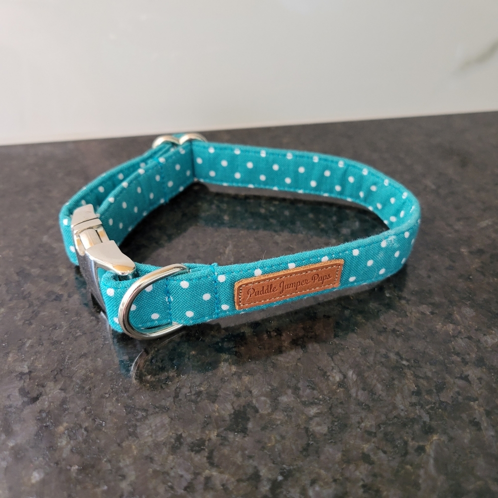 nwot • teal dot handmade dog collar | small